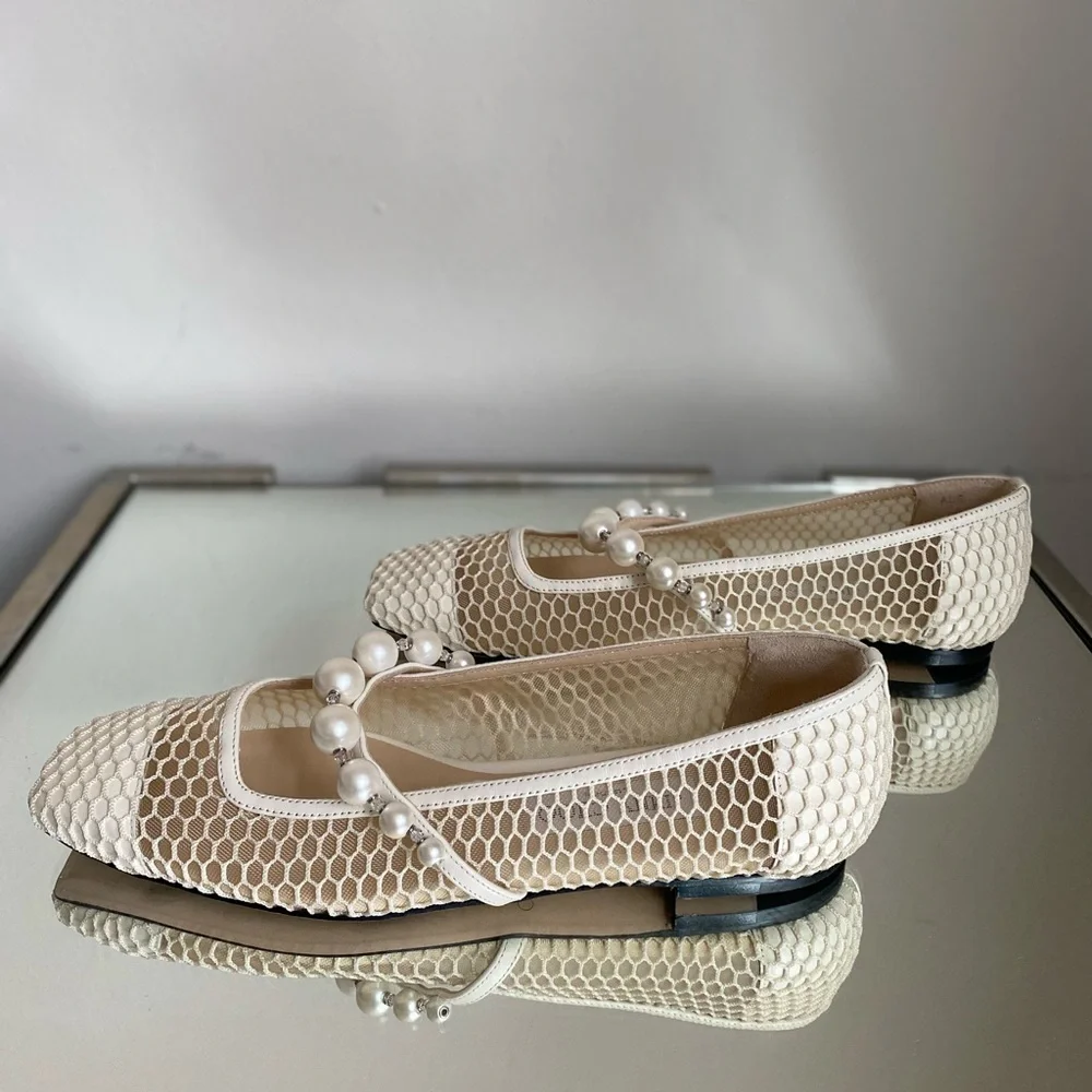 Like new JIMMY CHOO Ade Fishnet Ballet Flats 38.5 Mary Jane - Picture 7 of 12